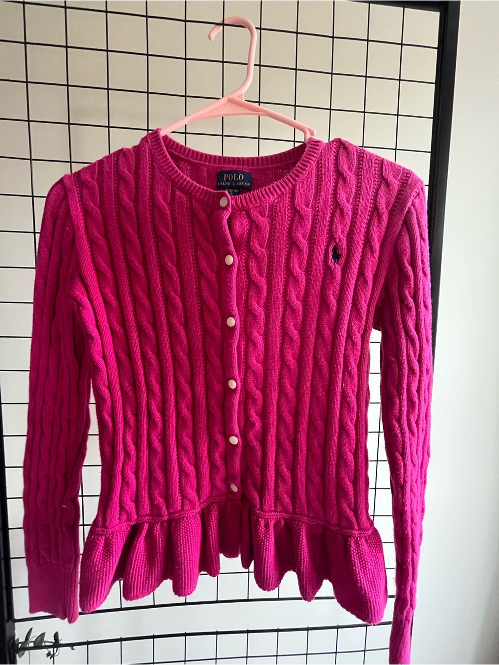 Polo by Ralph Lauren Girls Hot Pink Cable-Knit Peplum Button Cardigan